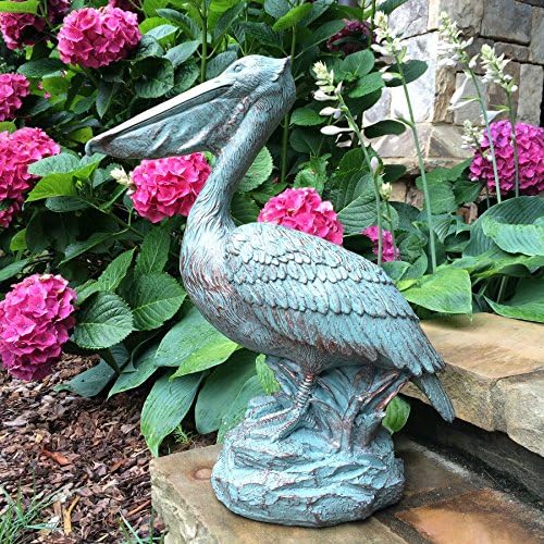 homestyles 20 in. Pelican on Ocean Coastal Rock Collectible Beach Statue-Bronze Patina Finish