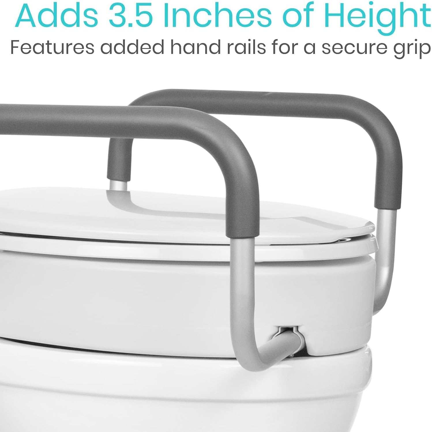 Vive Raised Toilet Seat Riser for Seniors (with Handles) - Handicap Rail | Grab Bar Seat for Over Toilet - Elevated Safety for Elderly, Disabled, Medical - Elongated