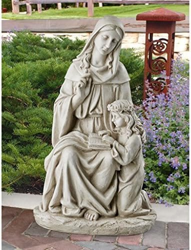 Design Toscano Anne with Young Mother Mary Holy Religious Garden Statue, 12 inches wide, 21 inches tall, Cast Stone Resin, Antique Stone Finish