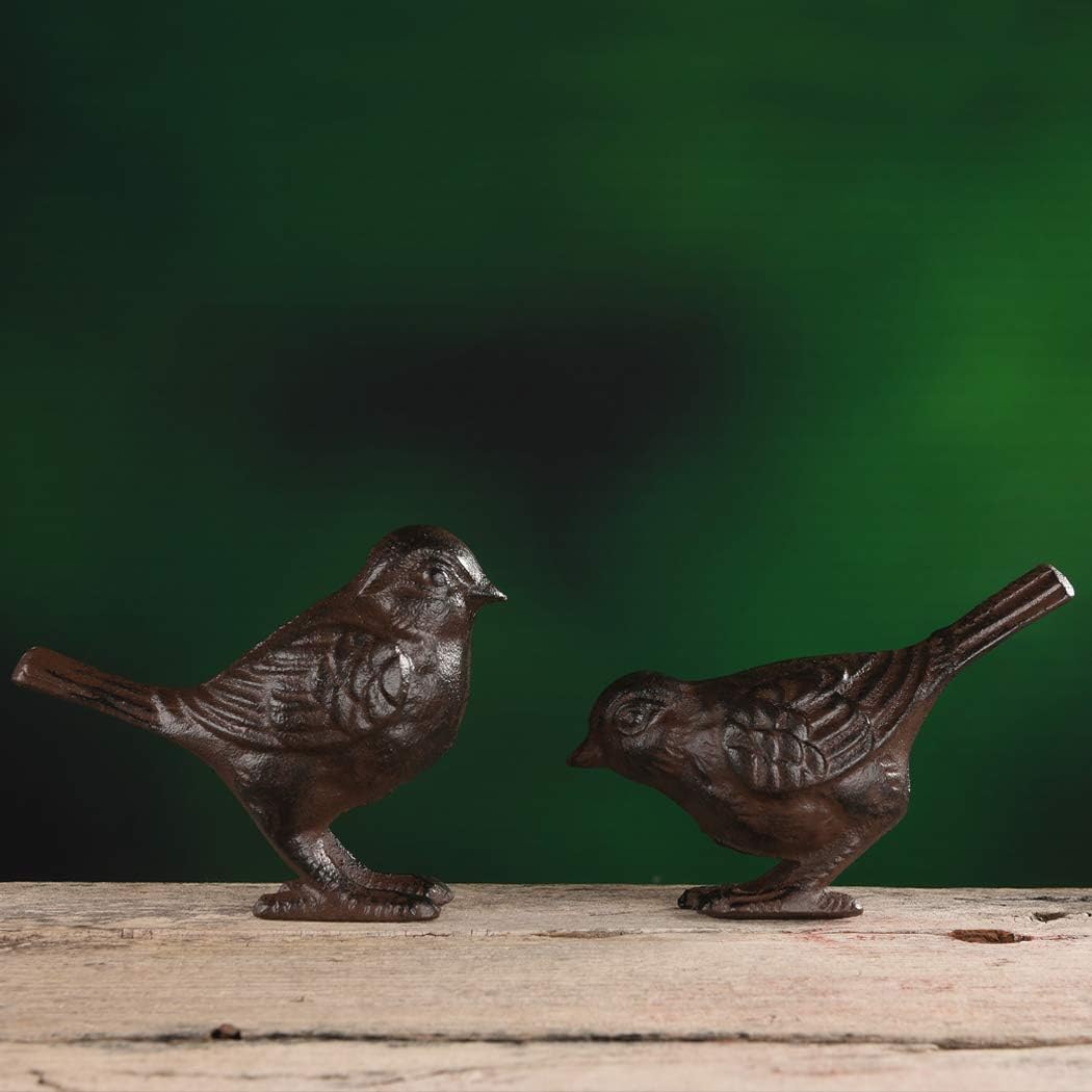 BRASSTAR 2 Pack Rustic Cast Iron Bird Statues, Indoor Outdoor Ornament