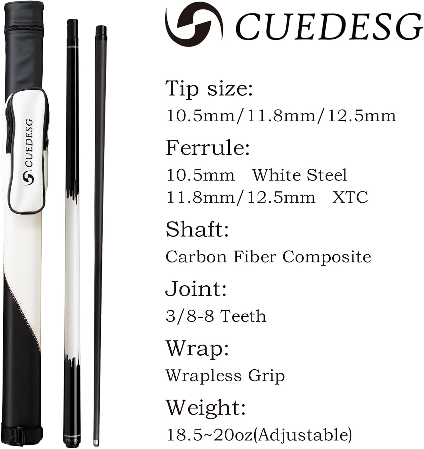 Carbon Fiber Pool Cue Stick 10.5mm/11.8mm/12.5mm,Low Deflection Pool Stick,Professional Cue Stick with Case