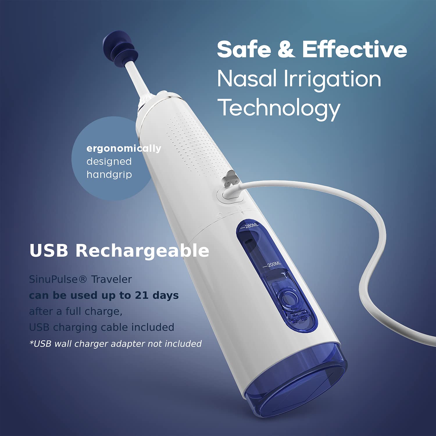 SinuPulse Traveler with 30 Sinuair Packets - Cordless Pulsating Nasal Irrigation Sinus Rinse System, Space Saving Cleaner & Relief Machine for Travel