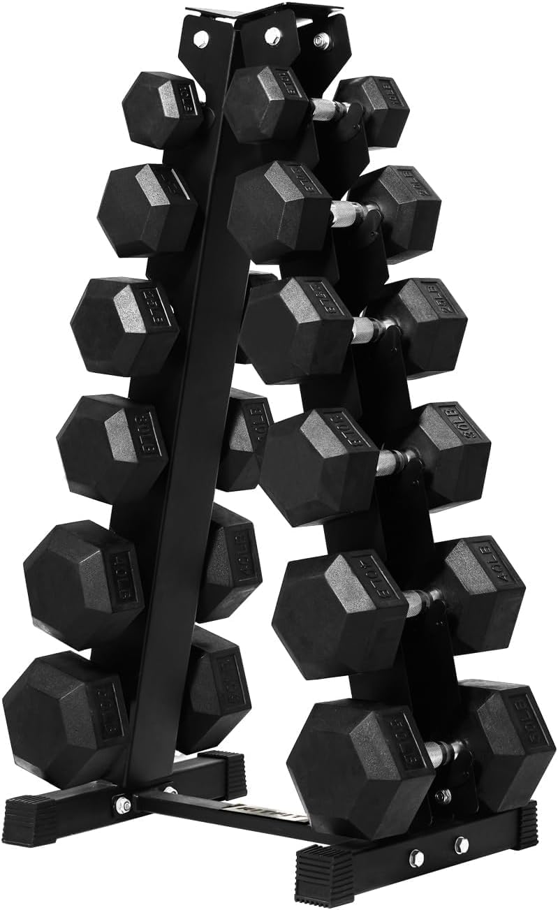 RitFit Rubber Coated Hex Dumbbell Weights Set for Home Gym | Cast Iron Core, Anti-Slip Knurled Chrome Handle, Hexagon Anti-Roll, Heavy-Duty Dumbbell Set for Strength Training