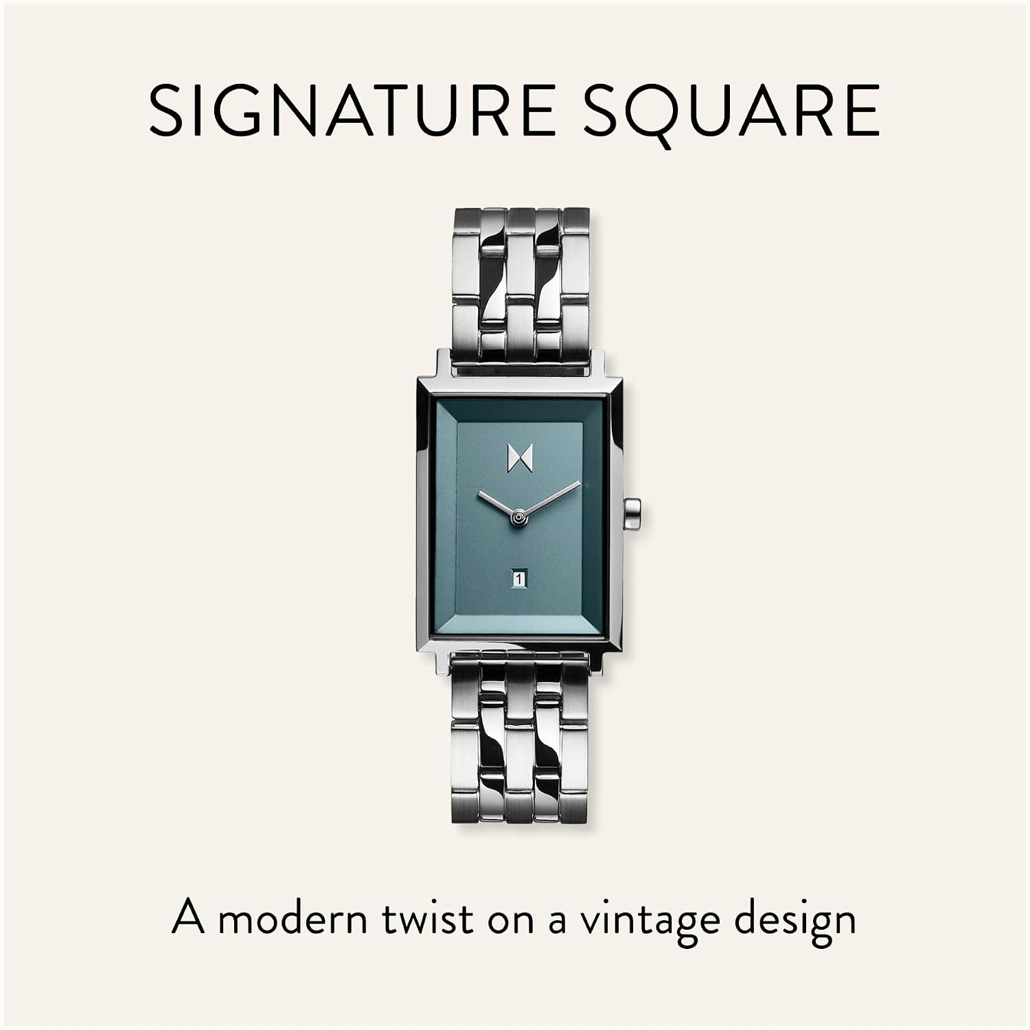 MVMT Signature Square Women's Watch 2 Hand Analog Quartz Stainless Steel Case and Bracelet Water Resistance Premium Minimalist Design for Her 24mm