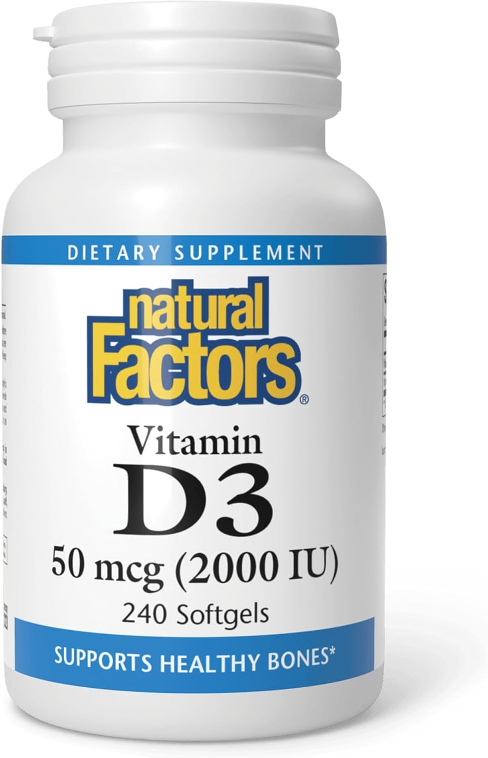Natural Factors, Vitamin D3 2000 IU (50 mcg), Supports Strong Bones, Muscles and Immune Function, 120 Softgels