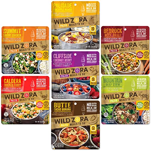 Wild Zora Paleo Freeze Dried Meals for Backpacking & Camping - Healthy Gluten Free & Grain Free Camping Meals/Backpacking Food + No Added Sugar - Great for Travel (Cliffside Coconut Berry 2-Pack)