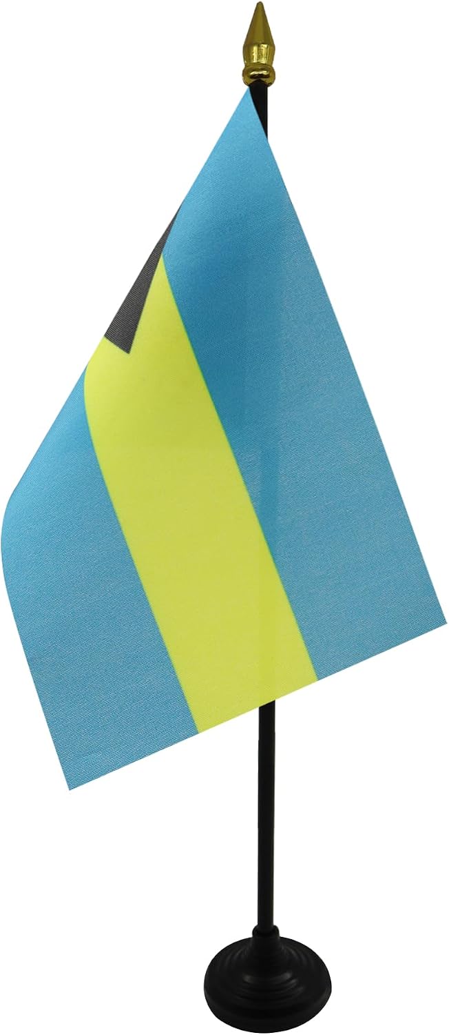 AZ FLAG Nicaragua Table Flag 4x6 in 100D Polyester Plastic Base | Indoor use Nicaraguan 15x10 cm desk flag stitched finish with reinforced edges with plastic pole and gold finial