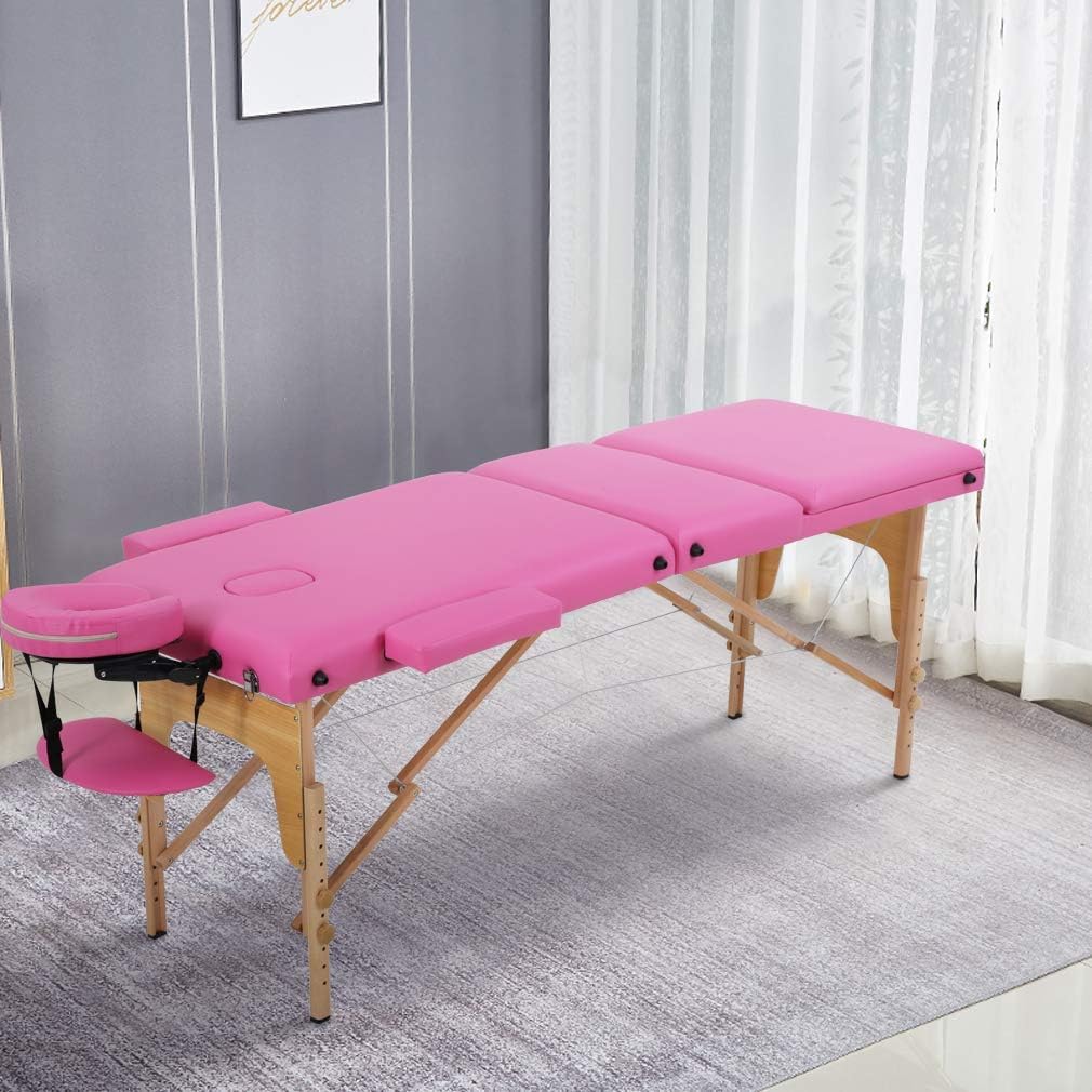 BestMassage | Portable Massage Table | 24" Wide, Black PU Leather | Lightweight, 2-Fold Massage Table with Height Adjustment, 450lbs Capacity, Carry Bag | For Massage, Facial, Tattoo, Home, Spa
