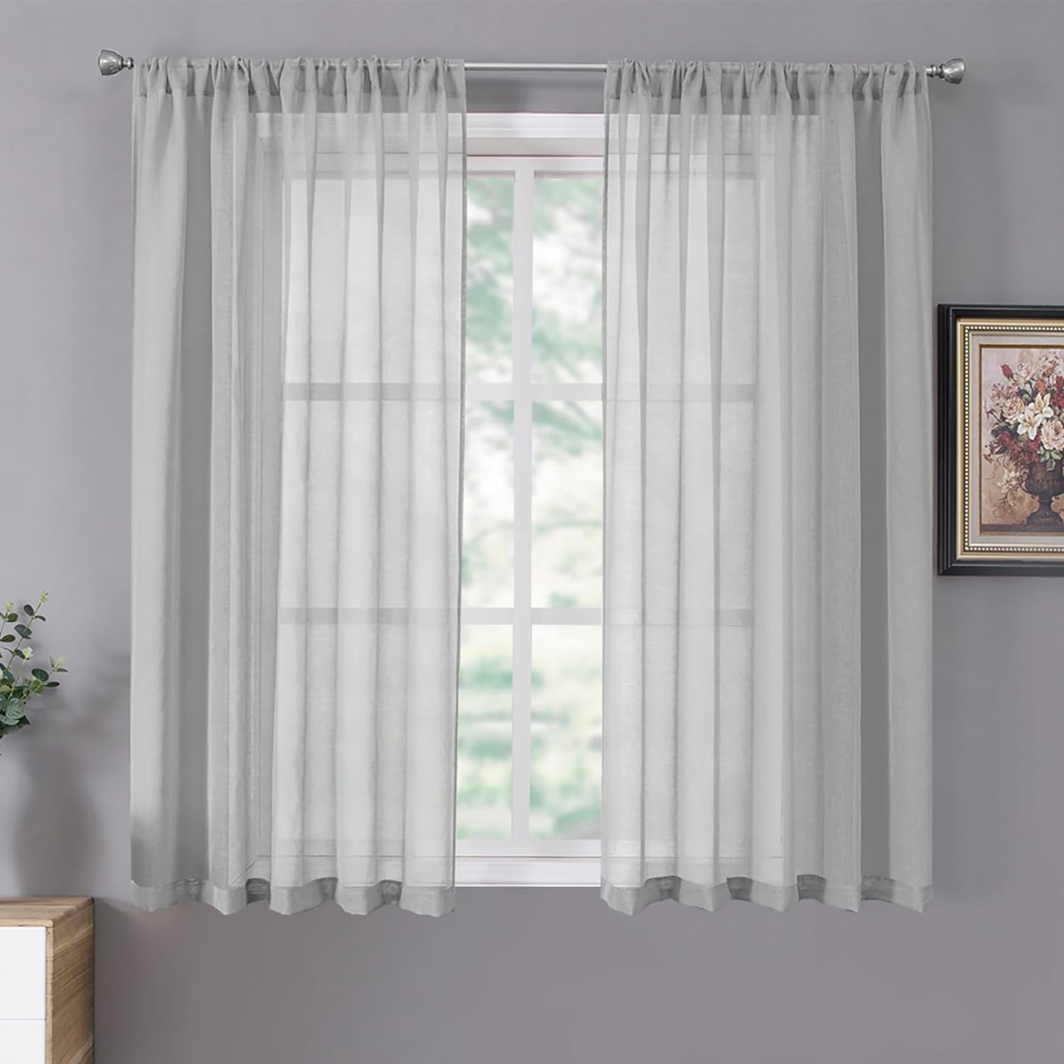 Tollpiz Sheer Curtain Linen Textured Living Room Curtains Sheer Light Filtering Rod Pocket Voile Curtain for Bedroom, 54 x 72 inches Long, White