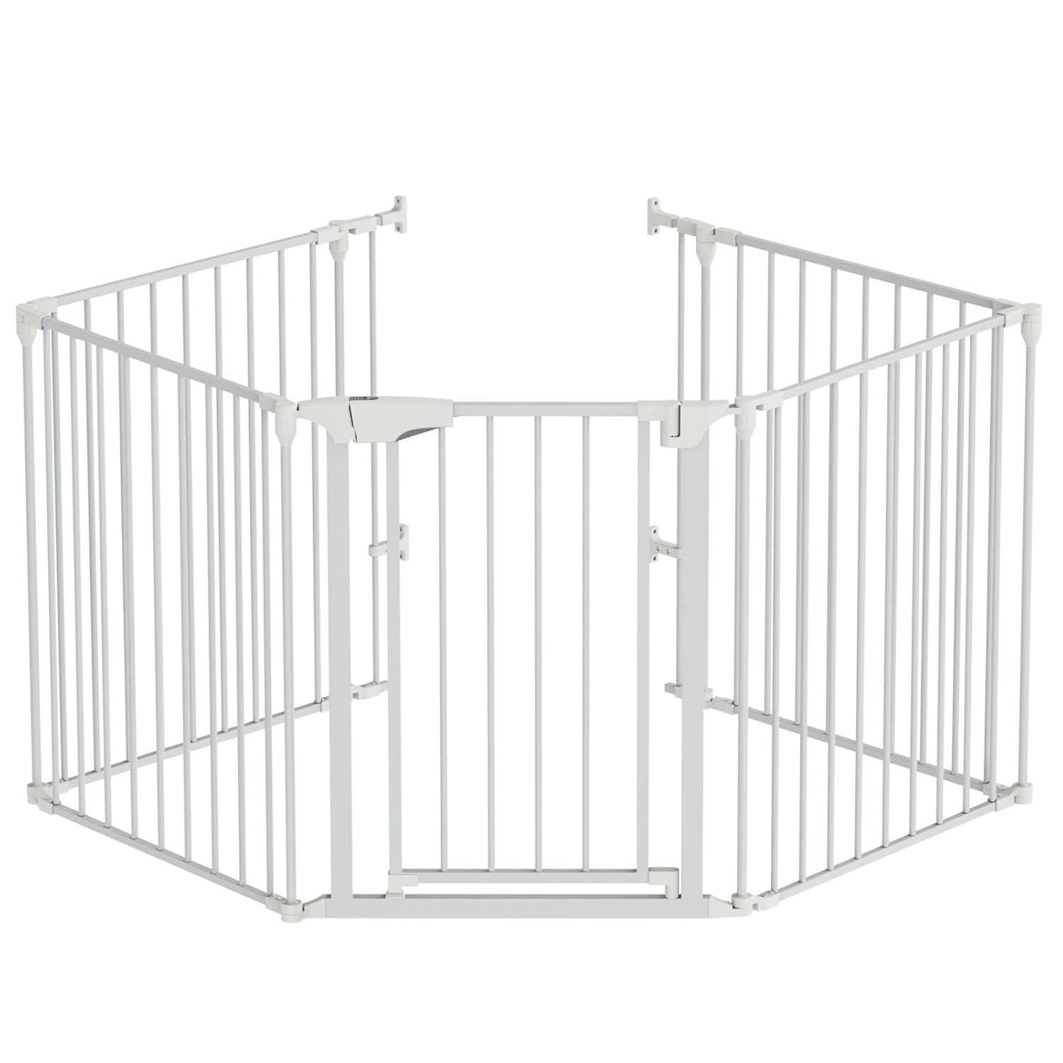 Bonnlo 134 Inches Wide Configurable Baby Gate, Fireplace Safety Fence/Guard, Adjustable 5-Panel Metal Play Yard for Toddler/Pet/Dog, Christmas Tree Fence, Includes 4 Pack of Wall Mounts, Black