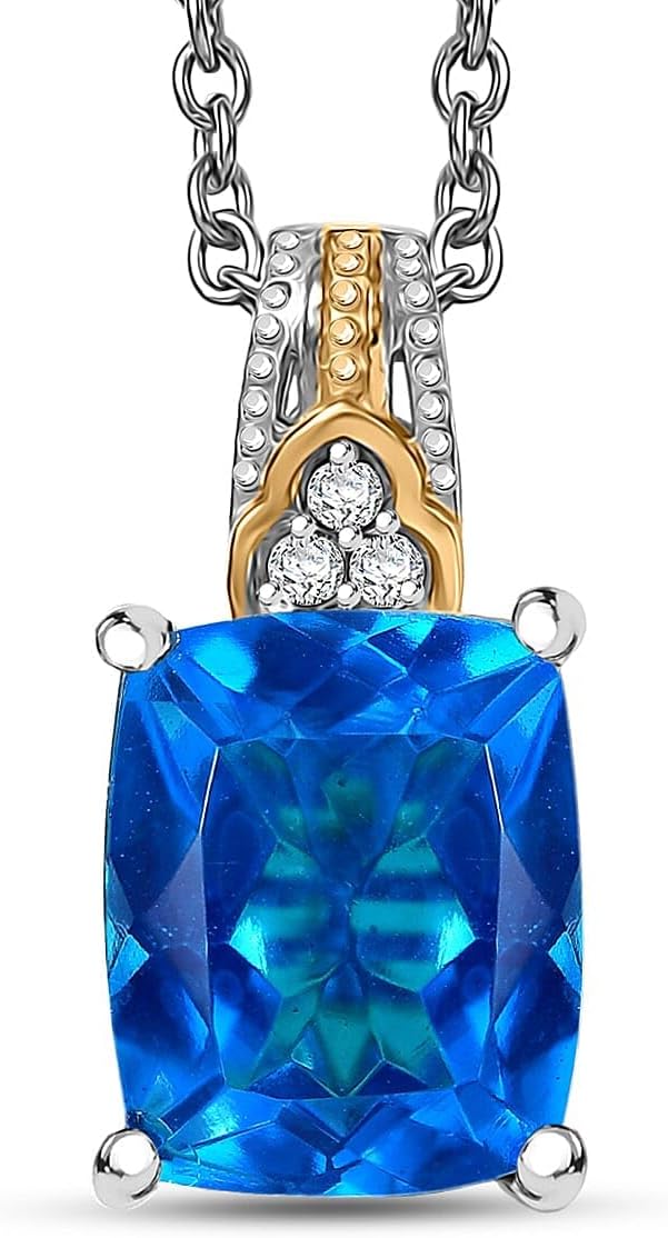 Caribbean Quartz Zircon 4.40 ctw Pendant Steel Necklace 20"