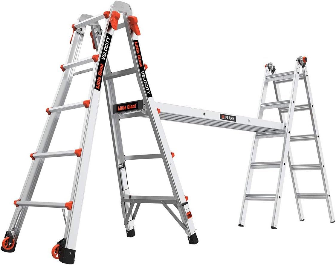 Little Giant Velocity, Aluminum Ladder, 14 ft Reach, 15413-001 | Telescoping Multi-Position Ladder with Extension, A-Frame, 90-Degree & Trestle Modes, 300 lbs. Rating