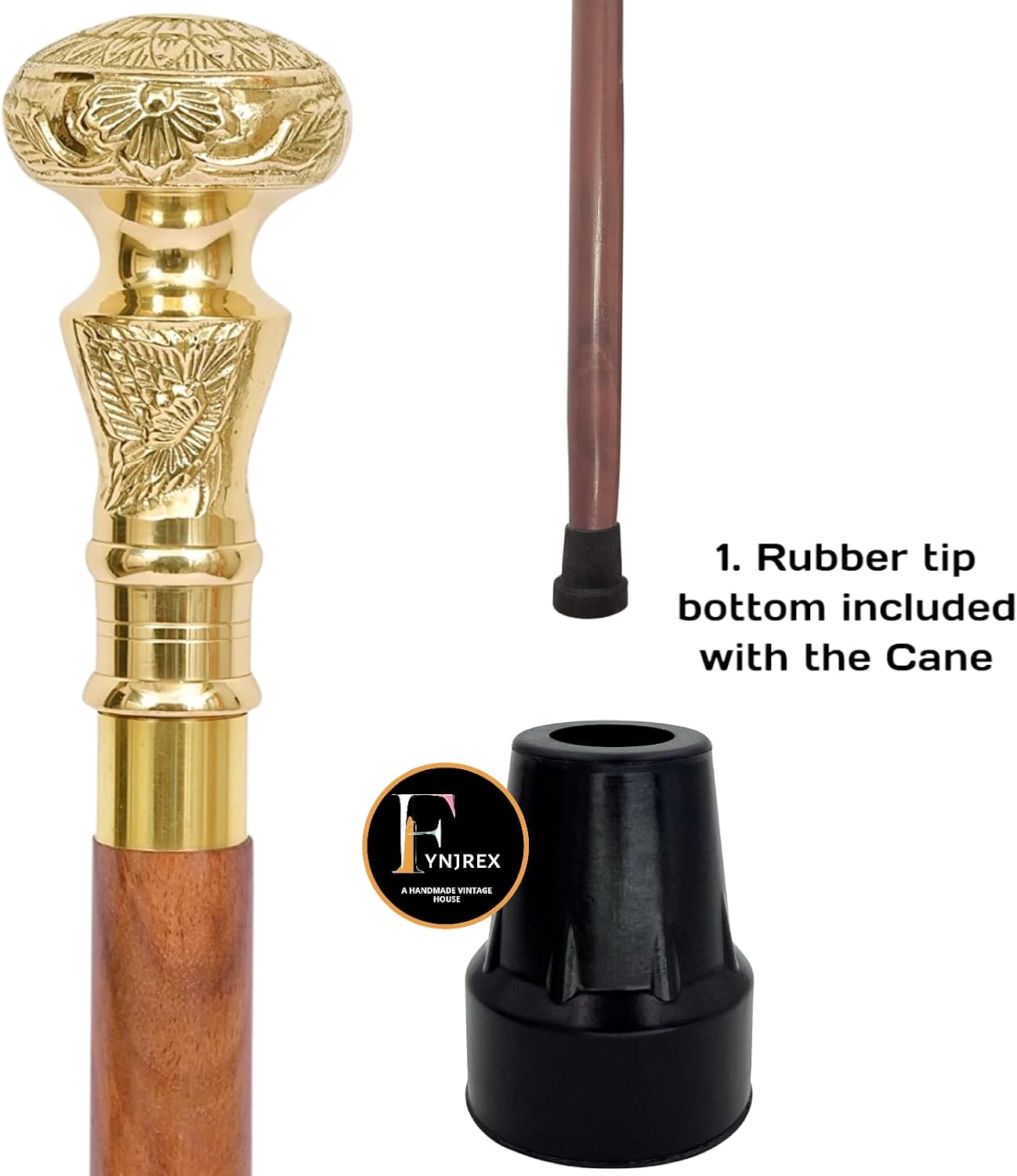 FYNJREX Travelers Compass Gentleman's Walking Stick, Fancy Cane for Women, Brass Handle and Hardwood Cane, Fold able Wooden Canes, Gift Idea