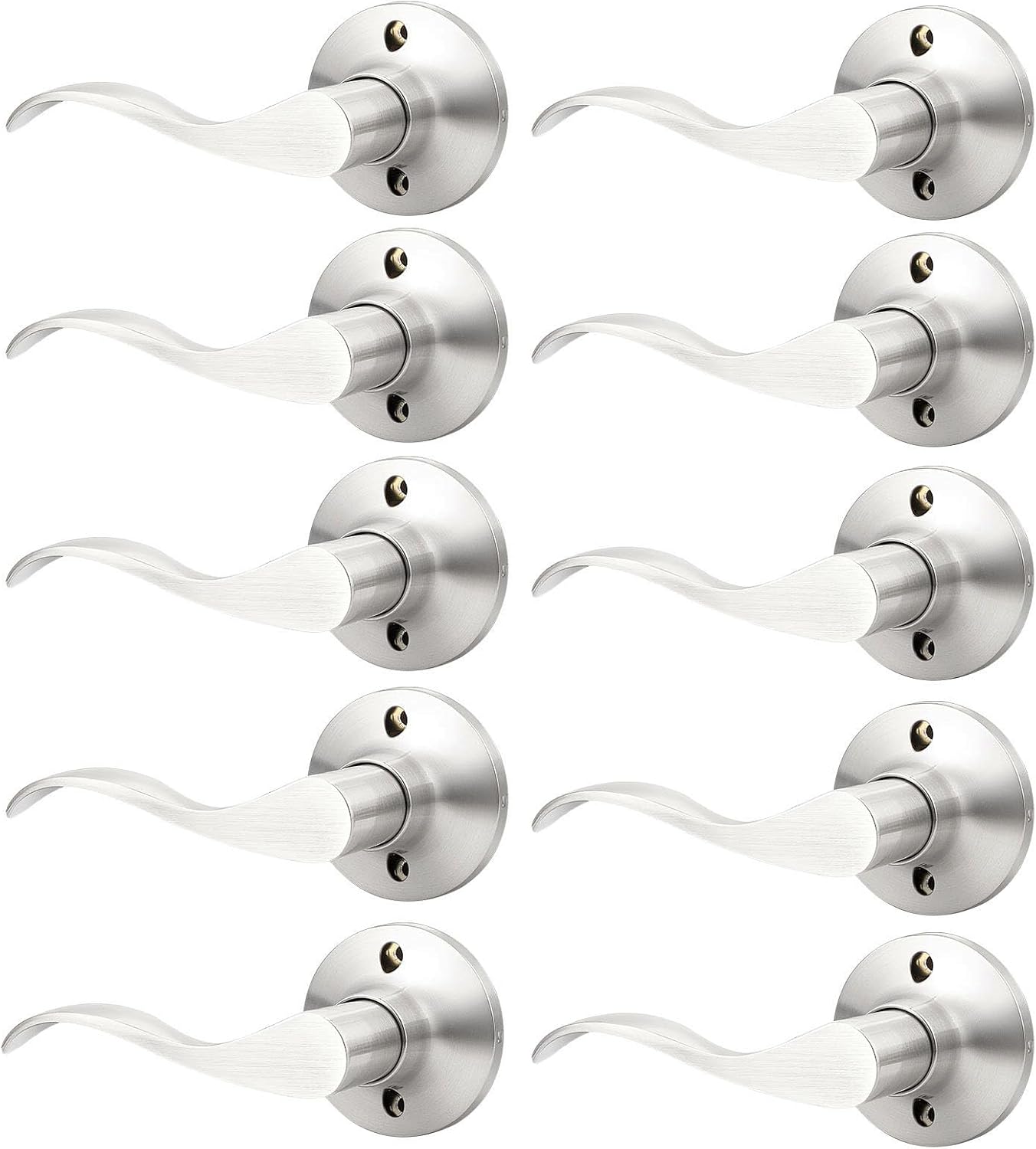 GOBEKOR 1 Pack Privacy Door Levers Brushed Nickel Lever Door Handles Interior for Bedroom and Bathroom Door Locks Wave Door Handles