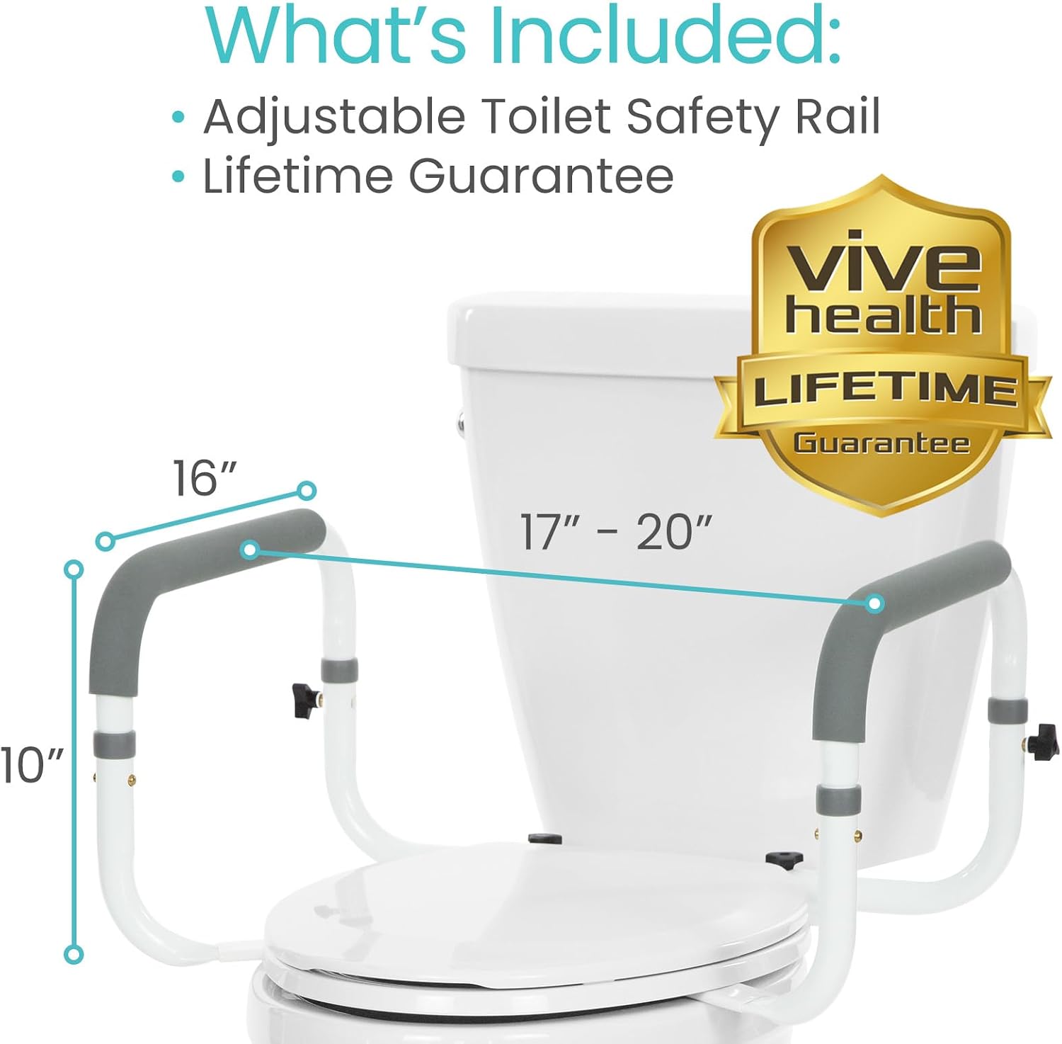 Vive Toilet Safety Rail - Adjustable Grab Bar - Compact Support Frame | Handrail for Bathroom Toilet Seat - Easy Installation for Handicap Senior