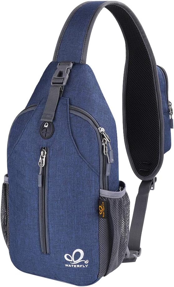 WATERFLY Crossbody Sling Backpack Sling Bag Travel Hiking Chest Bag Daypack (Black) | Small Hiking bag,Multi-compartment storage,Water-resistant,Breathable back pad,Reversible adjustable shoulder strap