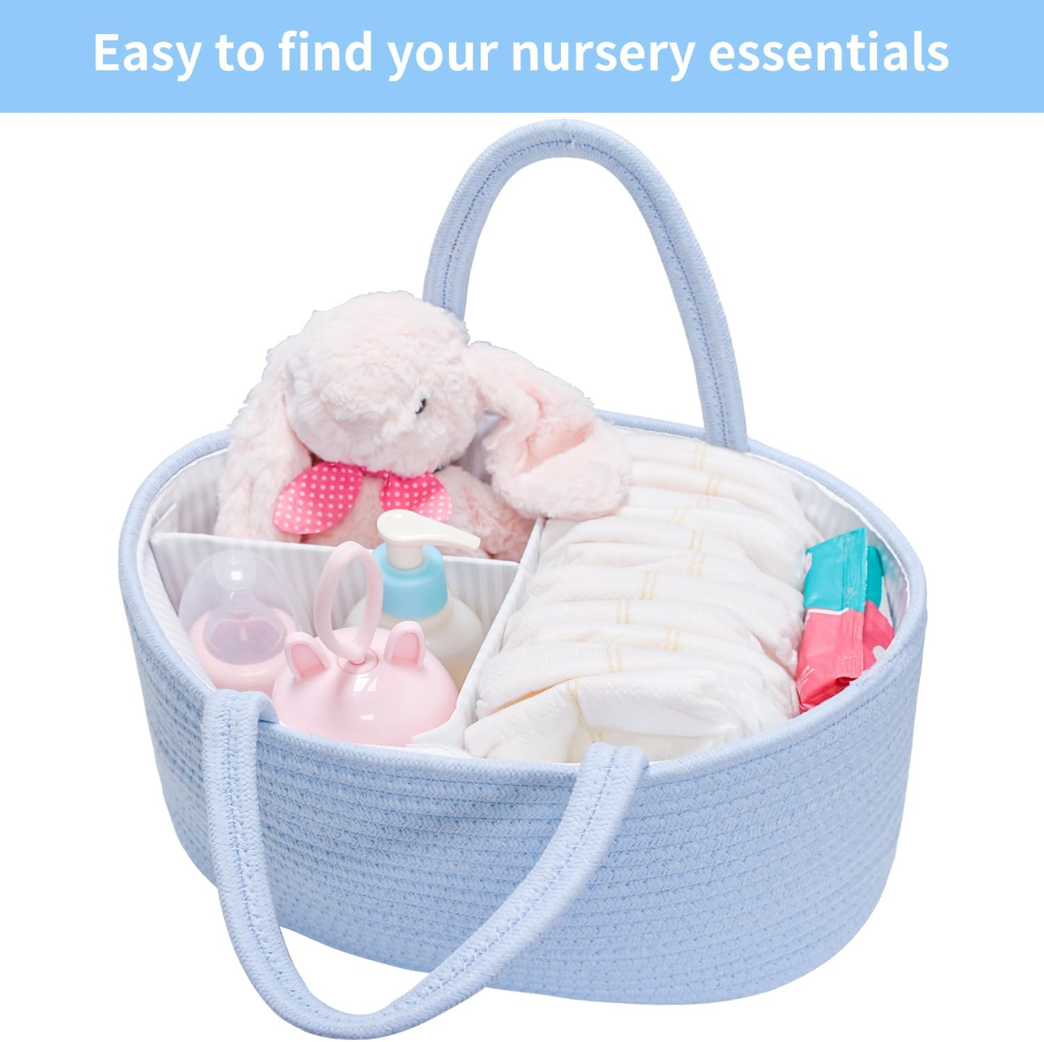 ABenkle Baby Diaper Caddy, Nursery Storage Bin and Car Organizer for Diapers and Baby Wipes, Cotton Rope Diaper Basket Caddy