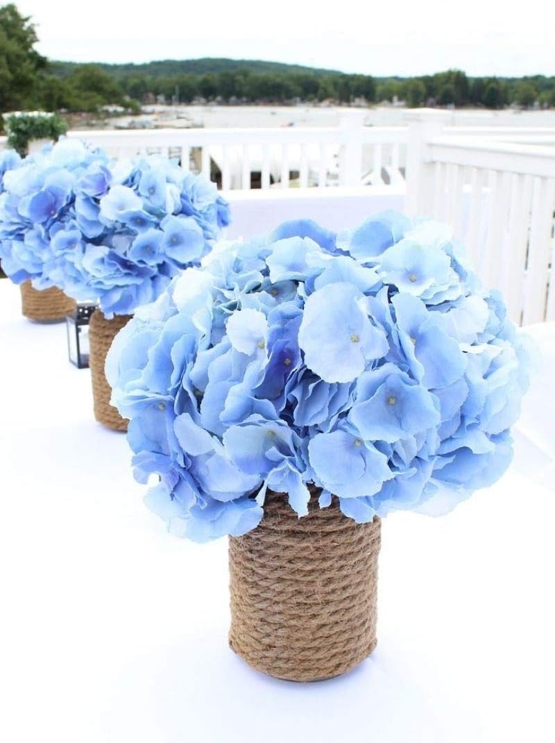Silk Hydrangea Heads Artificial Flowers Heads with Stems for Home Wedding Decor,Pack of 10 (White)