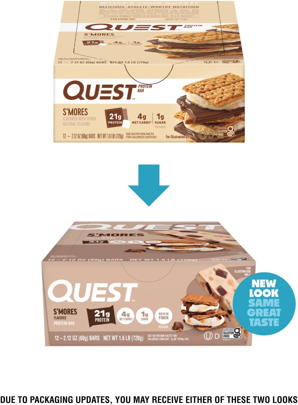 Quest Nutrition Oatmeal Chocolate Chip Protein Bars, 20g Protein, 12 Count | 12g Fiber, 5g Net Carbs, 1g Sugar, Gluten Free, High Quality Protein, Soft and Chewy, Individually Wrapped 2.12oz Bars