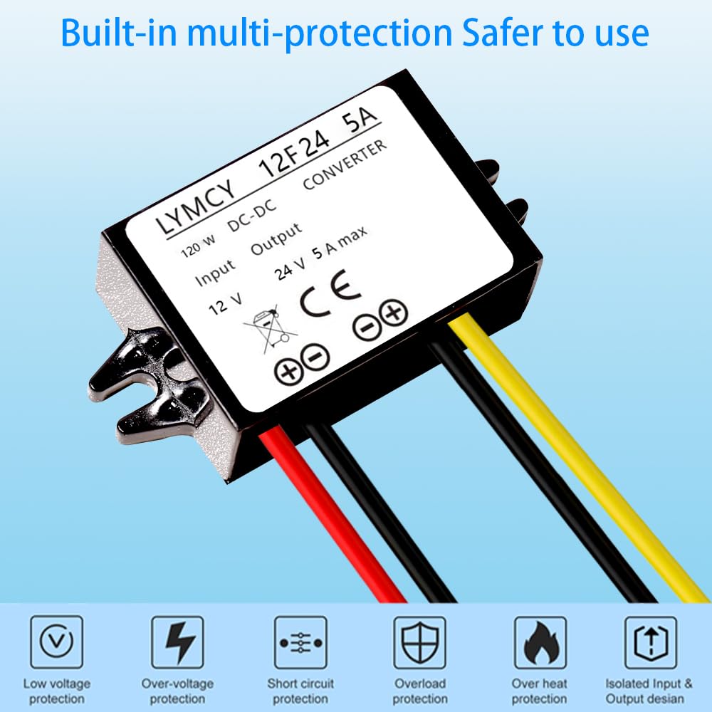 DC Boost Converter 12V to 24V Converter 5A 120W Step Up Converter Voltage，Waterproof Power Supply Module Boost Transformer for Car Truck Vehicle