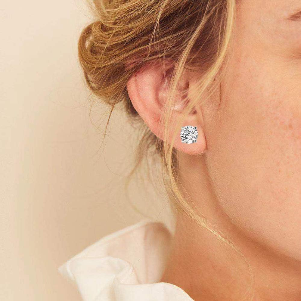 18K White Gold Plated Round Cubic Zirconia Stud Earrings Pack, 6 Pairs