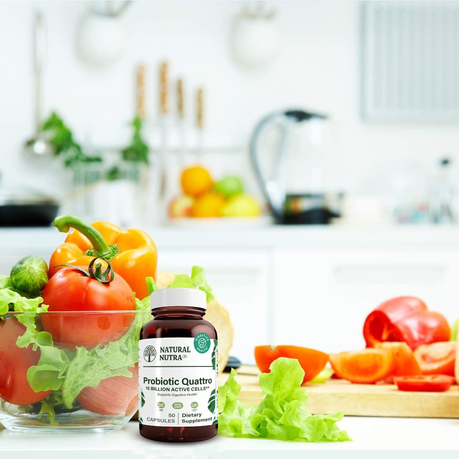 Natural Nutra Probiotic Quattro, 50 Vegetarian Capsules | Advanced Probiotic Supplement, 4 Powerful Strains Including Lactobacillus Acidophilus, Bifidus, Supports Digestive
