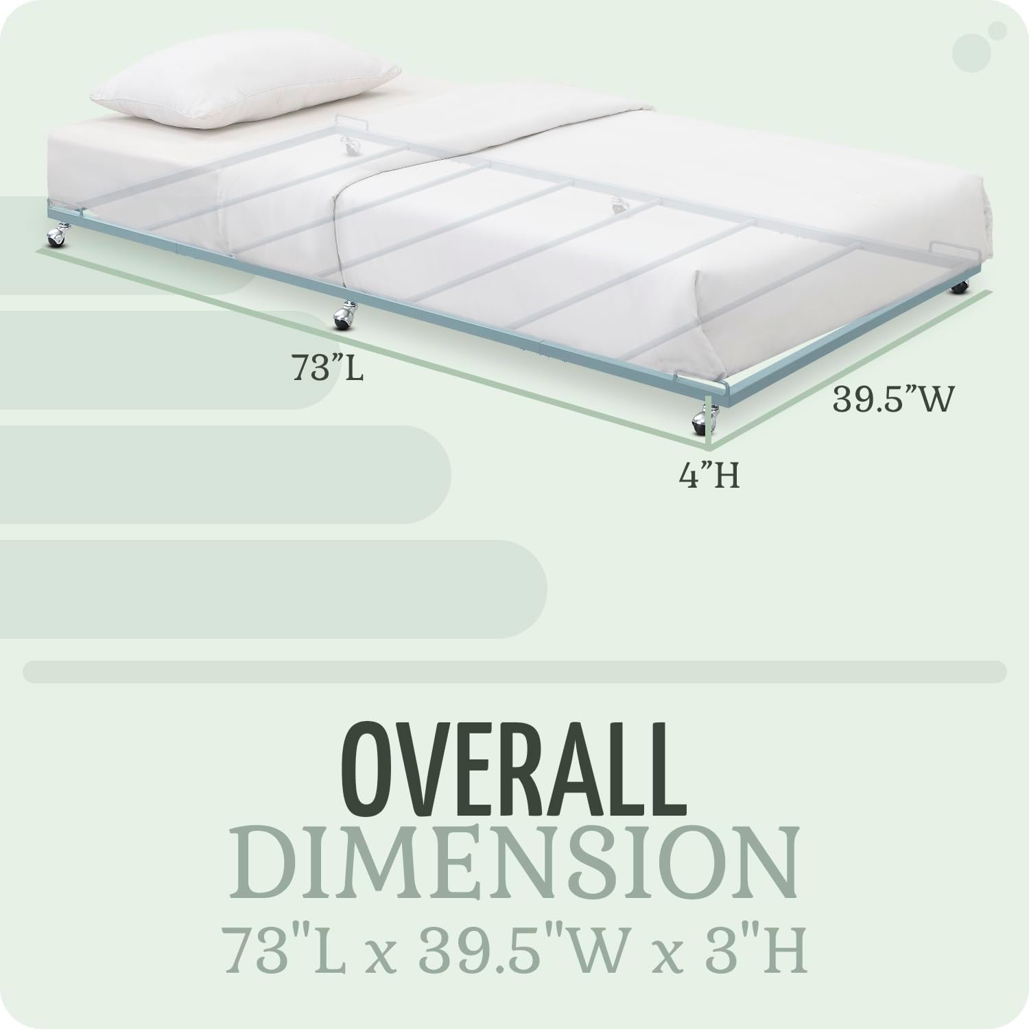 2K Furniture Designs - Twin Size Black Metal Roll Out Trundle Bed Frame for Daybed | Space-Saving Guest Bed - Slides Under Daybeds for Overnight Visitors, Dorms, and Small Spaces