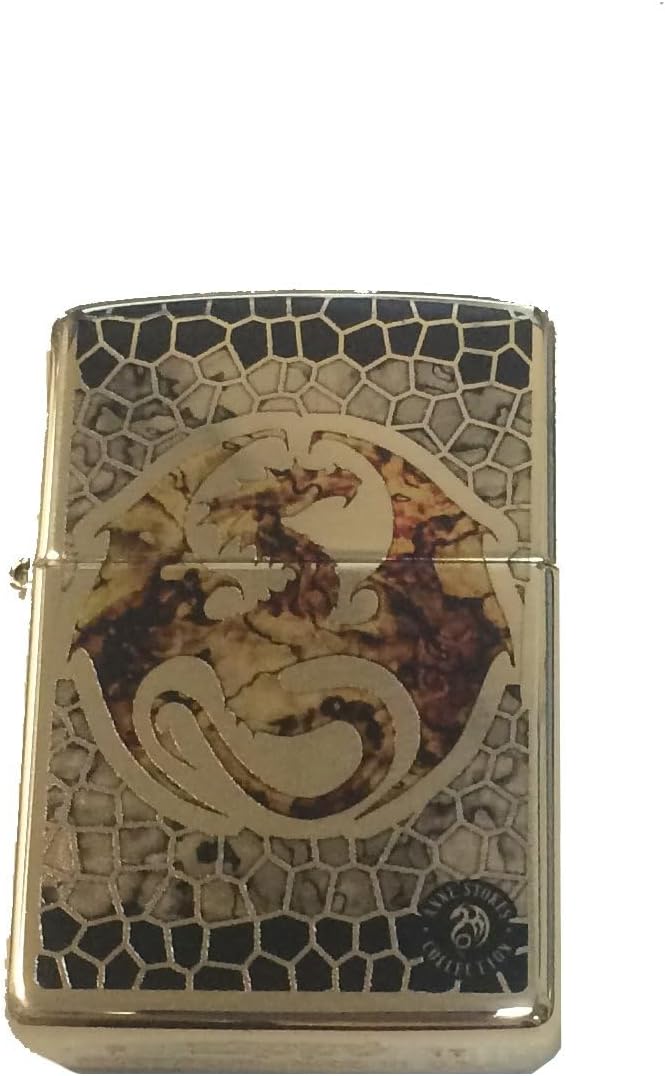 Zippo Custom Lighter - Ann Stokes Artist Dragon w/Scales Design High Polish Brass