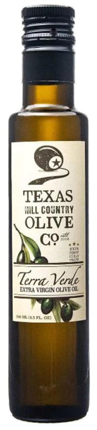 Texas Hill Country Olive Co Terra Verde Extra Virgin Olive Oil - Cold Pressed EVOO Gourmet Olive Oil - Rich & Fruity - Perfect for Finishing & Dressing - Award Winning & Made in Texas (8.5 oz)