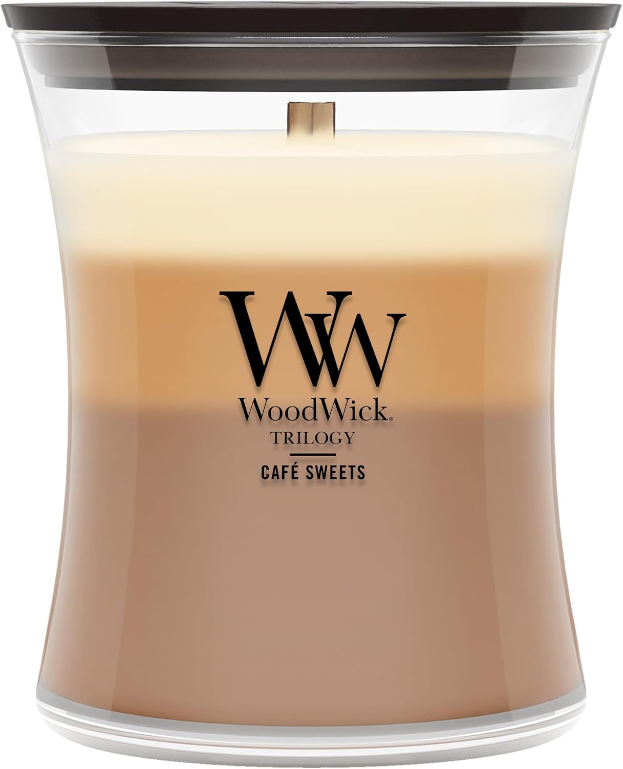 WoodWick Café Sweets Trilogy Holiday Candle Gifts for Women and Men, 9.7 oz Medium Hourglass Trilogy Candle with Crackling Wick