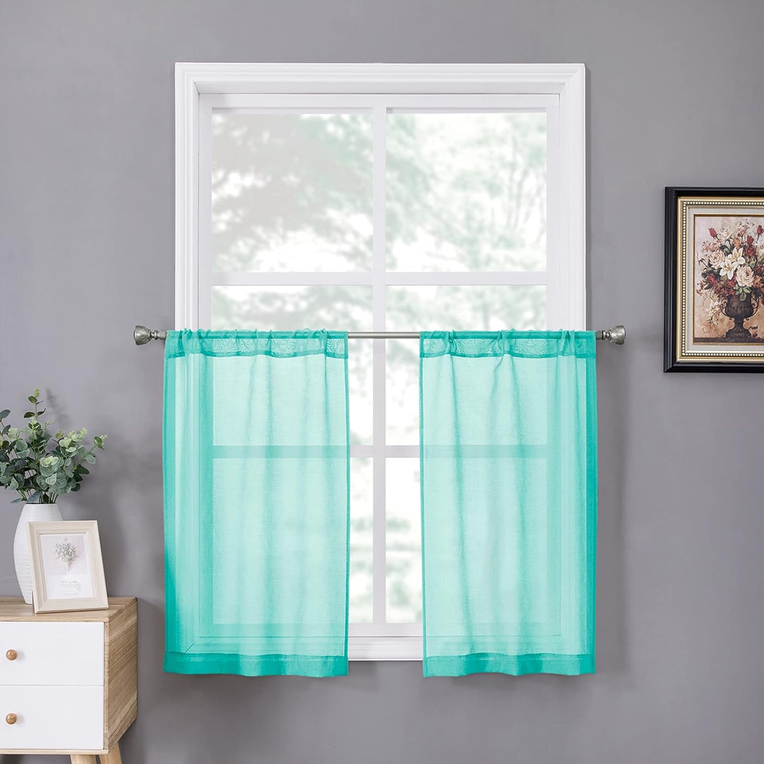 Tollpiz Sheer Curtain Linen Textured Living Room Curtains Sheer Light Filtering Rod Pocket Voile Curtain for Bedroom, 54 x 72 inches Long, White