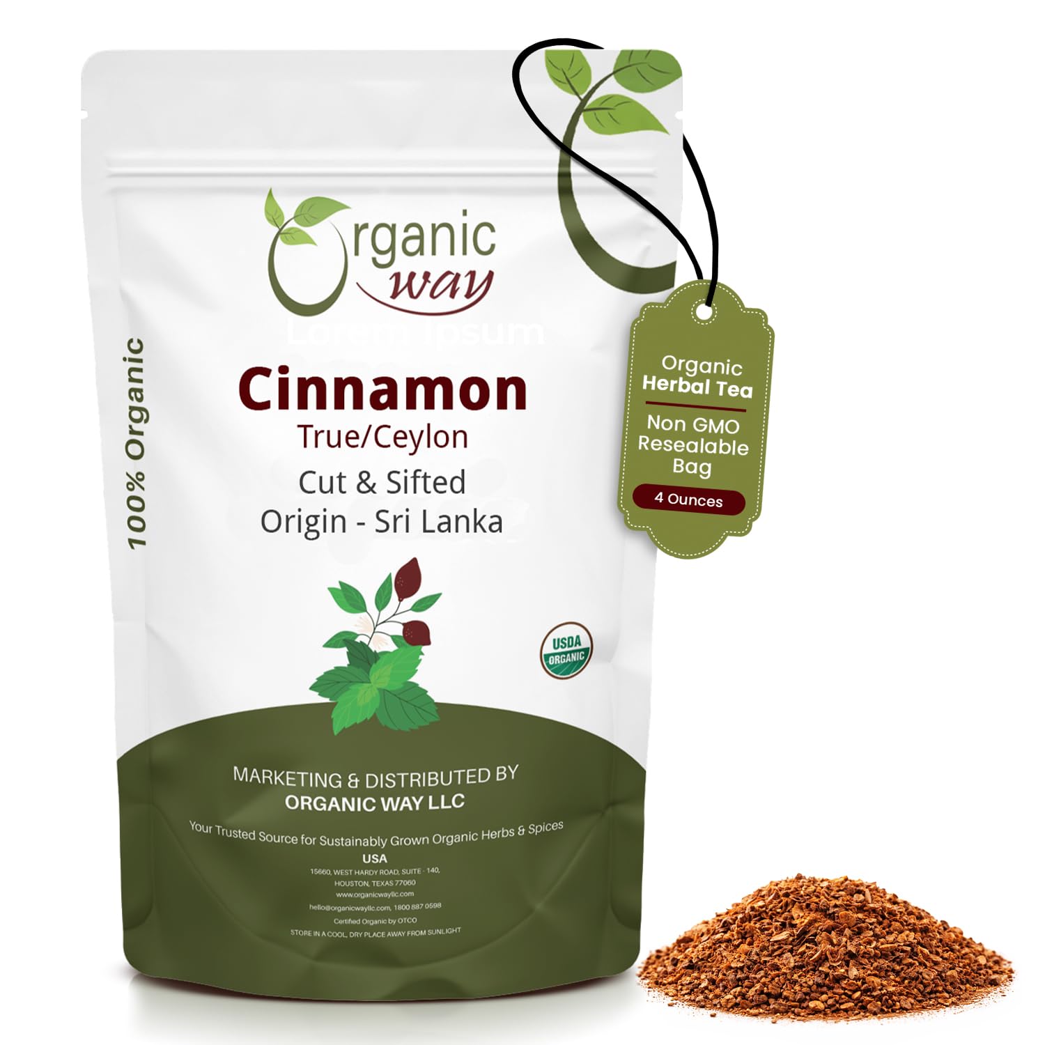 Organic Way True Ceylon Cinnamon Cut & Sifted Origin - Sri Lanka (8 Ounce)