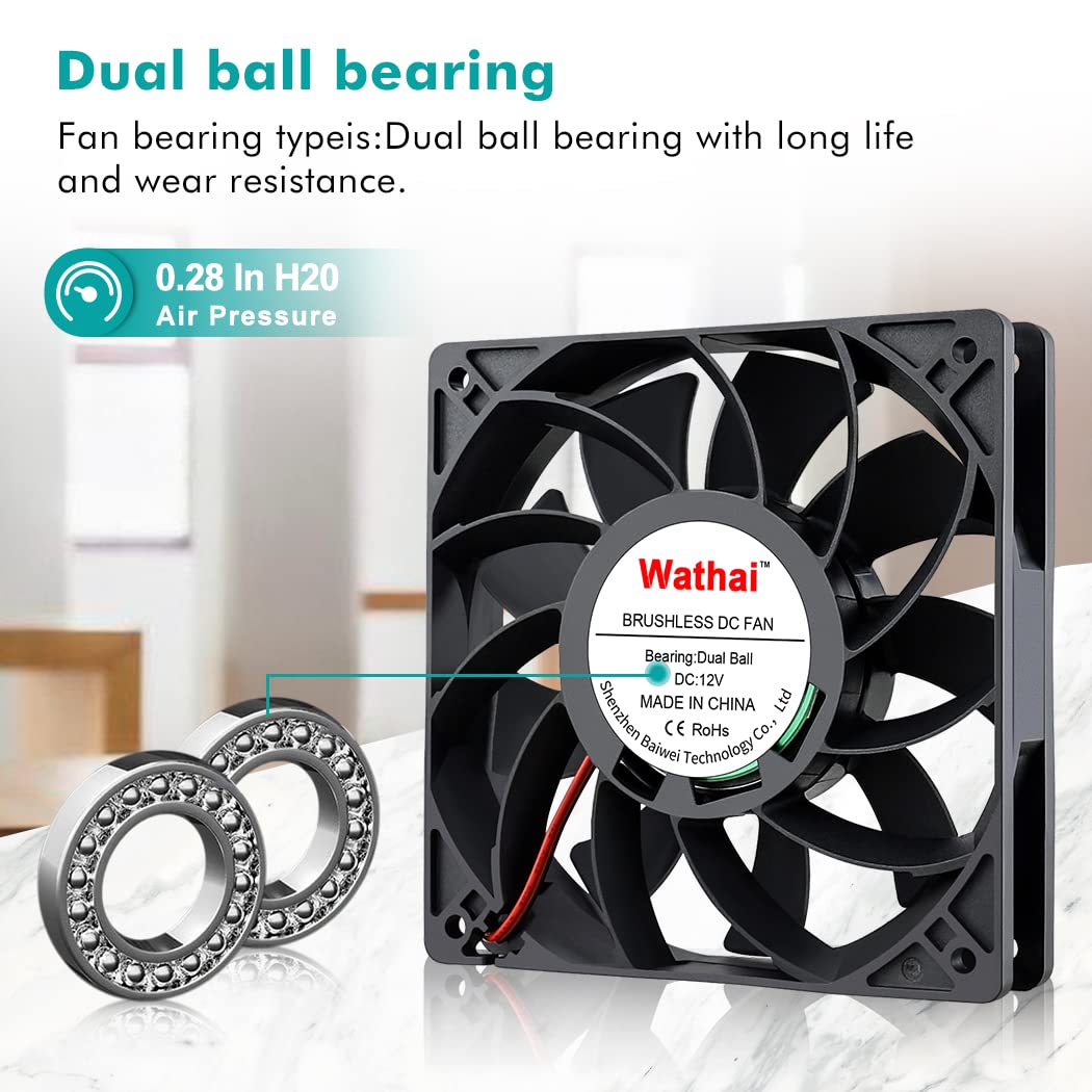 Wathai 120mm x 25mm 12V High Pressure CFM Fan DC Brushless Cooling Fan