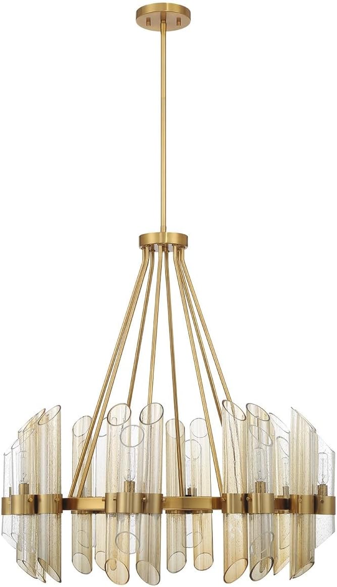 Savoy House 1-9105-8-322 Biltmore Art Deco Style Clear/Smoked/Champagne Glass Round Chandelier, 8-Light 480 Total Watts, 31" H x 30" W, Warm Brass