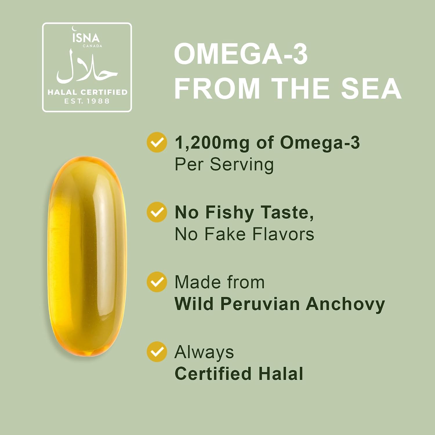 Noor Vitamins Halal Fish Oil, Halal Vitamins, Ultra Omega 3 Wild Peruvian Fish (800 mg EPA & 400 mg DHA) Heart, Brain & Joint Support
