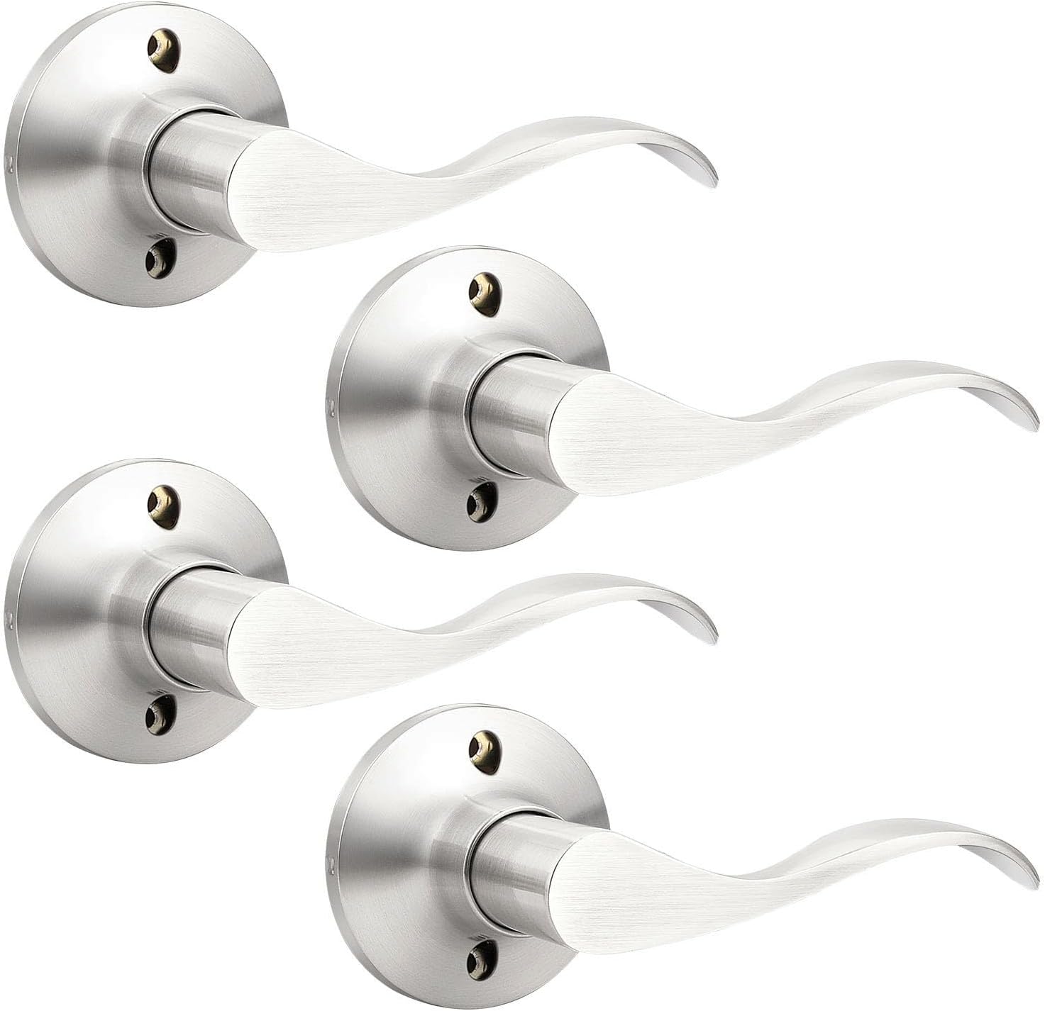 GOBEKOR 1 Pack Privacy Door Levers Brushed Nickel Lever Door Handles Interior for Bedroom and Bathroom Door Locks Wave Door Handles