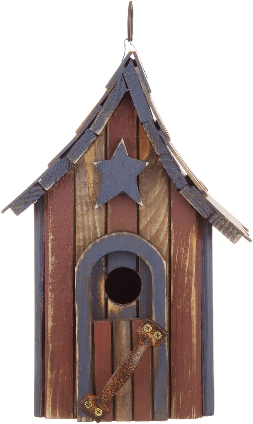 Glitzhome Birdhouses for Outdoors, Green Hand Painted Garden Wooden Bird House with Single Roof Hanging Bird House for Outside