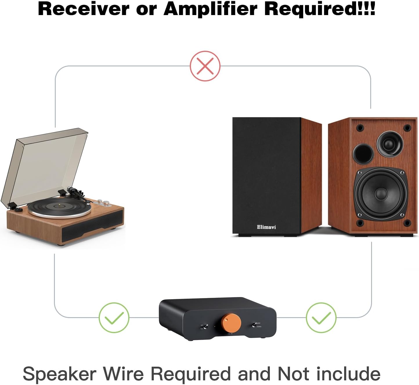 Elimavi Passive Bookshelf Speakers, Requires a Receiver or Amplifier, Brown | 2-Way Design with 4" Woofer & 1" Silk Horn Tweeter, 60Hz Bass, Rear Speakers for Home Theater Surround Sound, Cables included