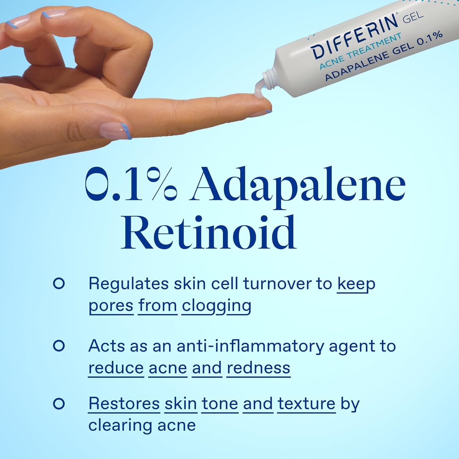 Differin Acne Retinoid Treatment Gel, 0.1% Adapalene, 45g Tube, 2ct
