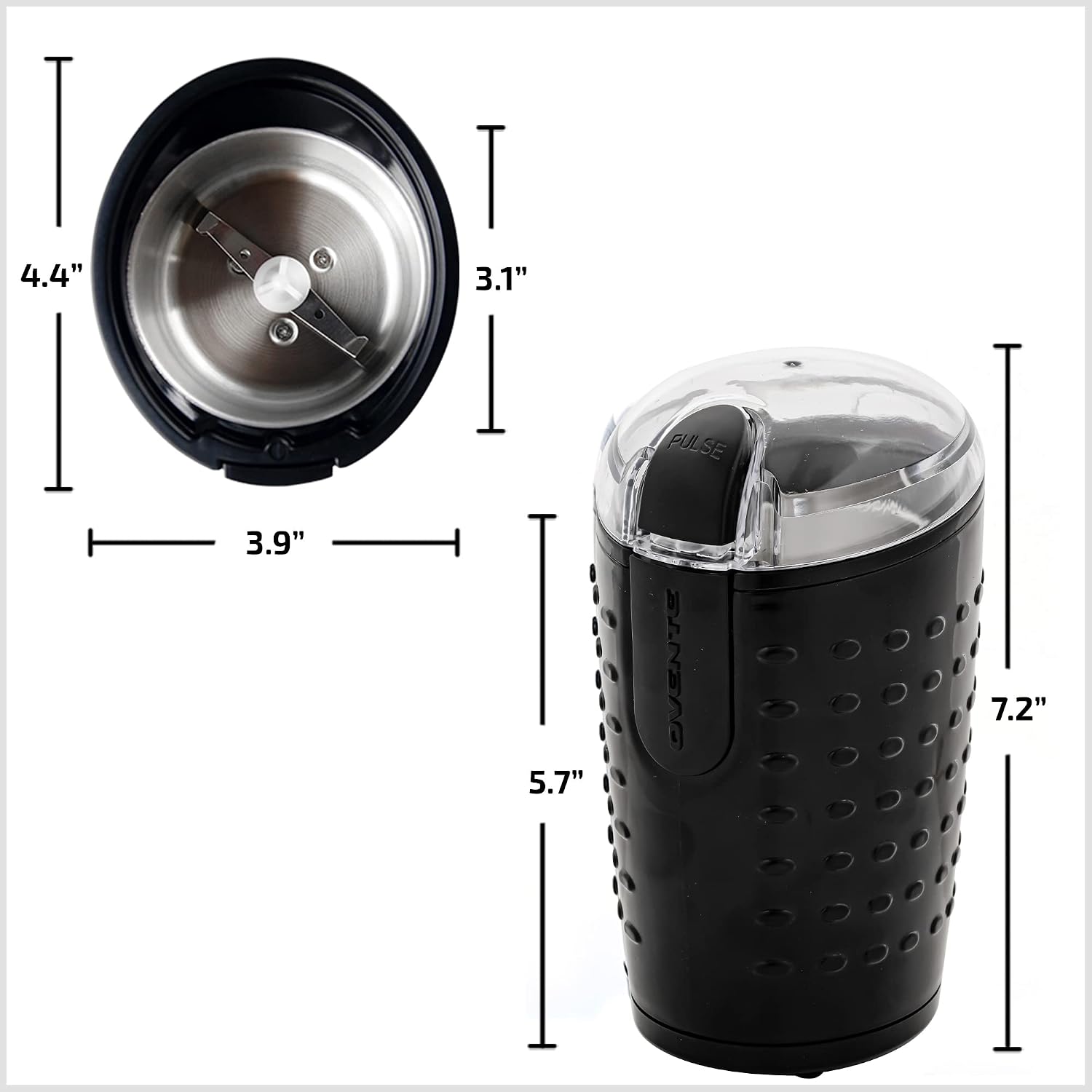 OVENTE Electric Coffee Grinder with One Touch Push-Button, White CG225W | 2.5oz Capacity, 150W Motor, Stainless Steel Blades for Uniform Grinding of Beans, Spices, Herb, Nuts & More, Safety Lock Lid