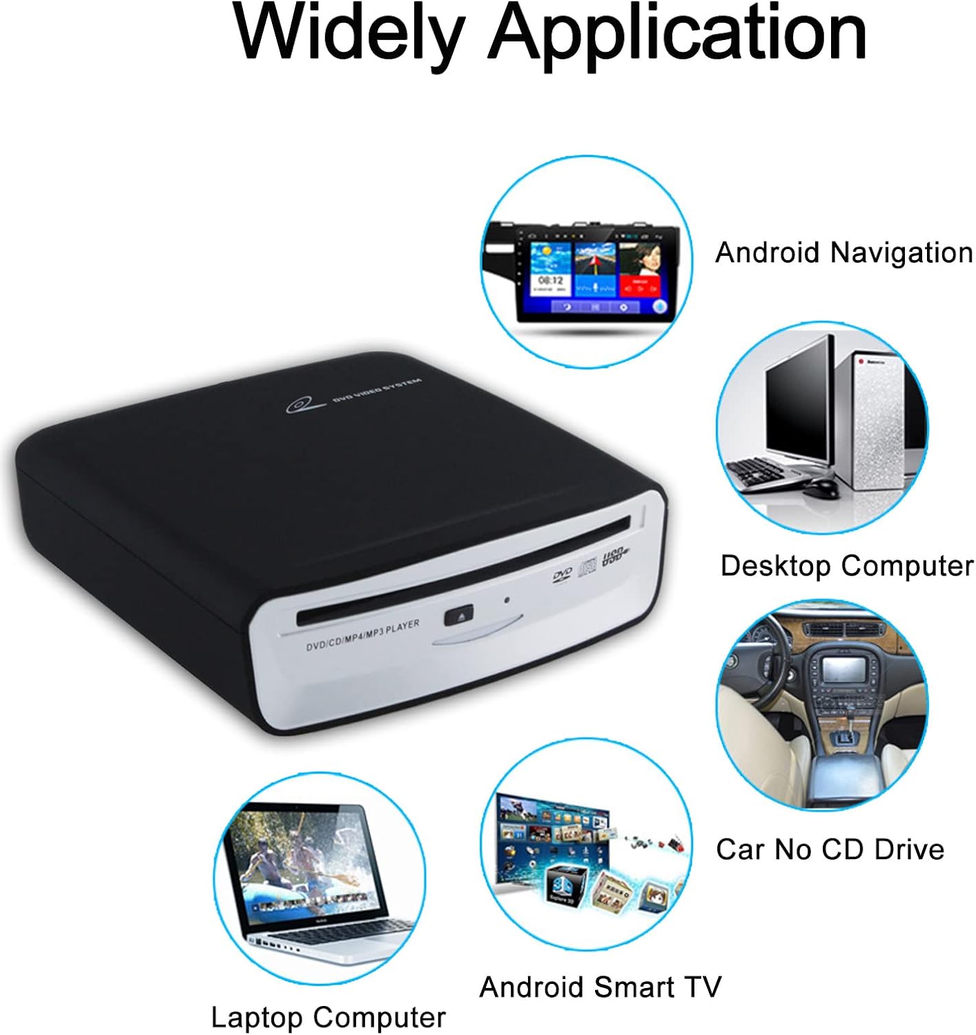 USB External Car Universal CD Player USB Connection Portable CD Player for Car Android Navigation/TV/MacBook pro/Laptops Desktops with Plug and Play