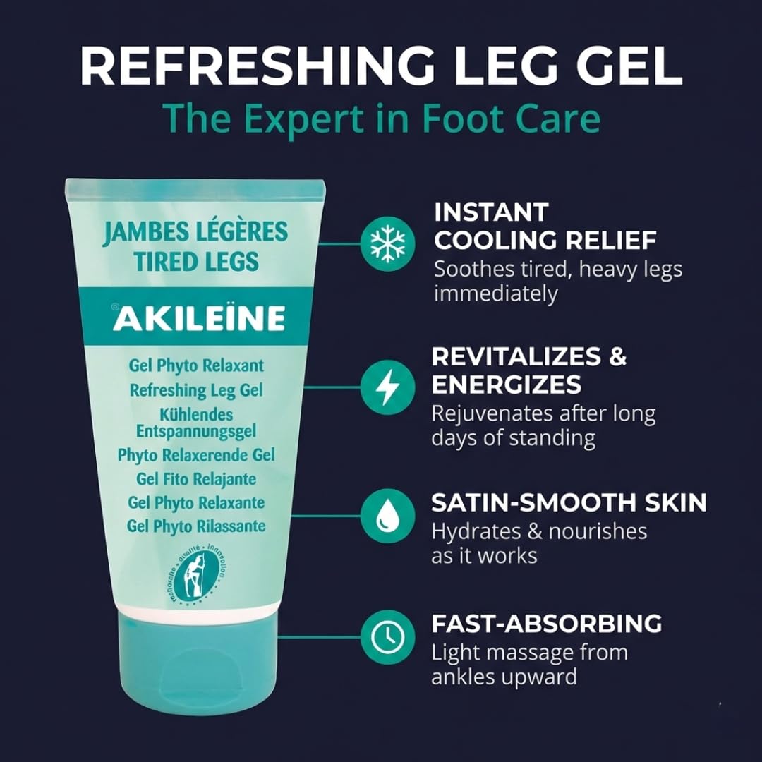 AKILEINE Refreshing Leg Gel 150ml for Tired Legs | Muscle Soreness Gel | Reduces Swelling | Circulation Aid | Leg Relief