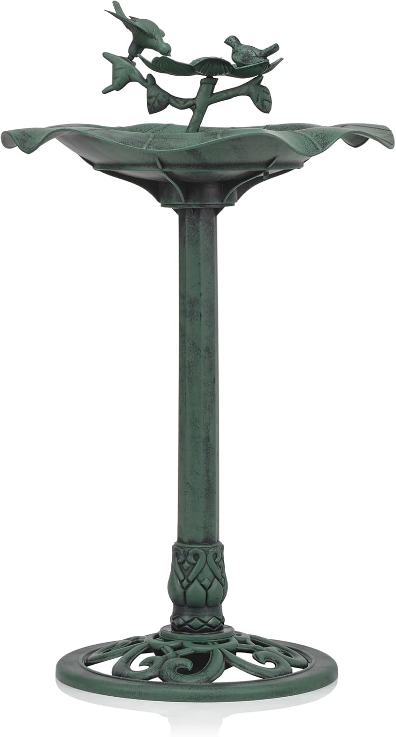 Alpine Corporation 33" Tall Outdoor Lotus Birdbath Yard Statue, Stunning Garden Accent to Attract Birds - Durable Polypropylene Construction for Patio, Deck, or Yard, Green