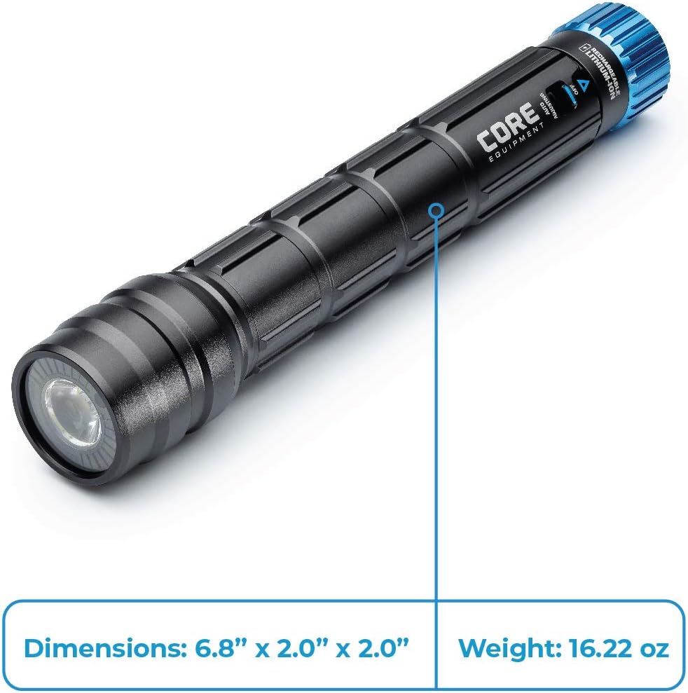 CORE 1500 Lumen CREE LED Rechargeable Camping Emergency Flashlight, Lithium Ion Batteries, Auto-dimming