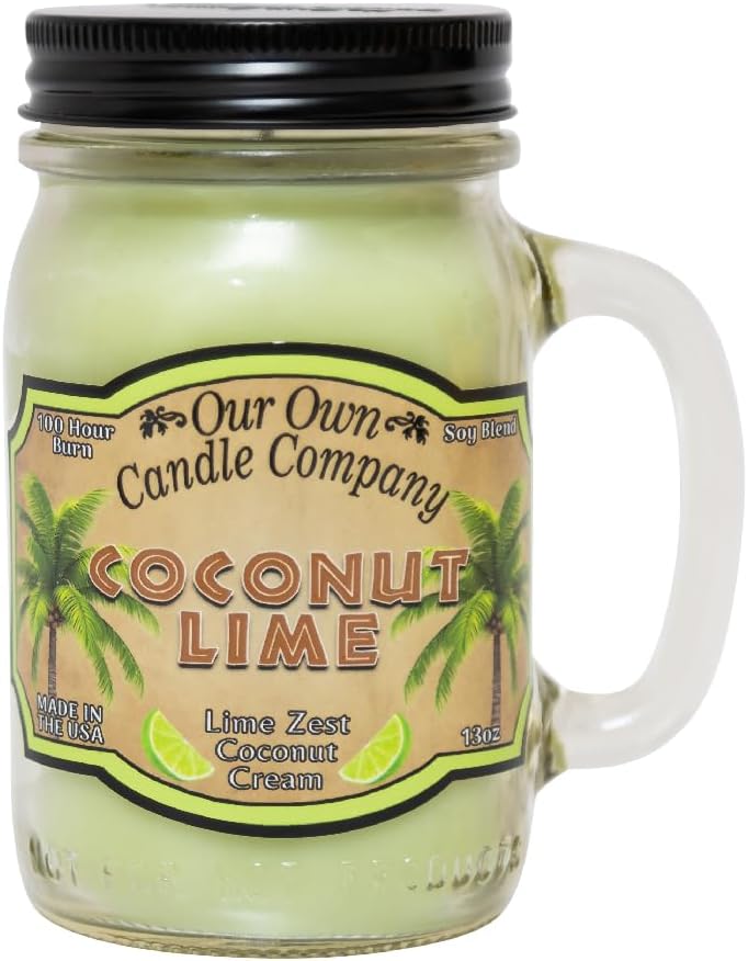 Balsam Pine Scented Mason Jar Candle, Our Own Candle Company, 13 oz | Clean, fresh Balsam-pine-tree scent; soy blend wax; lead-free wick with patented straightener; long lasting