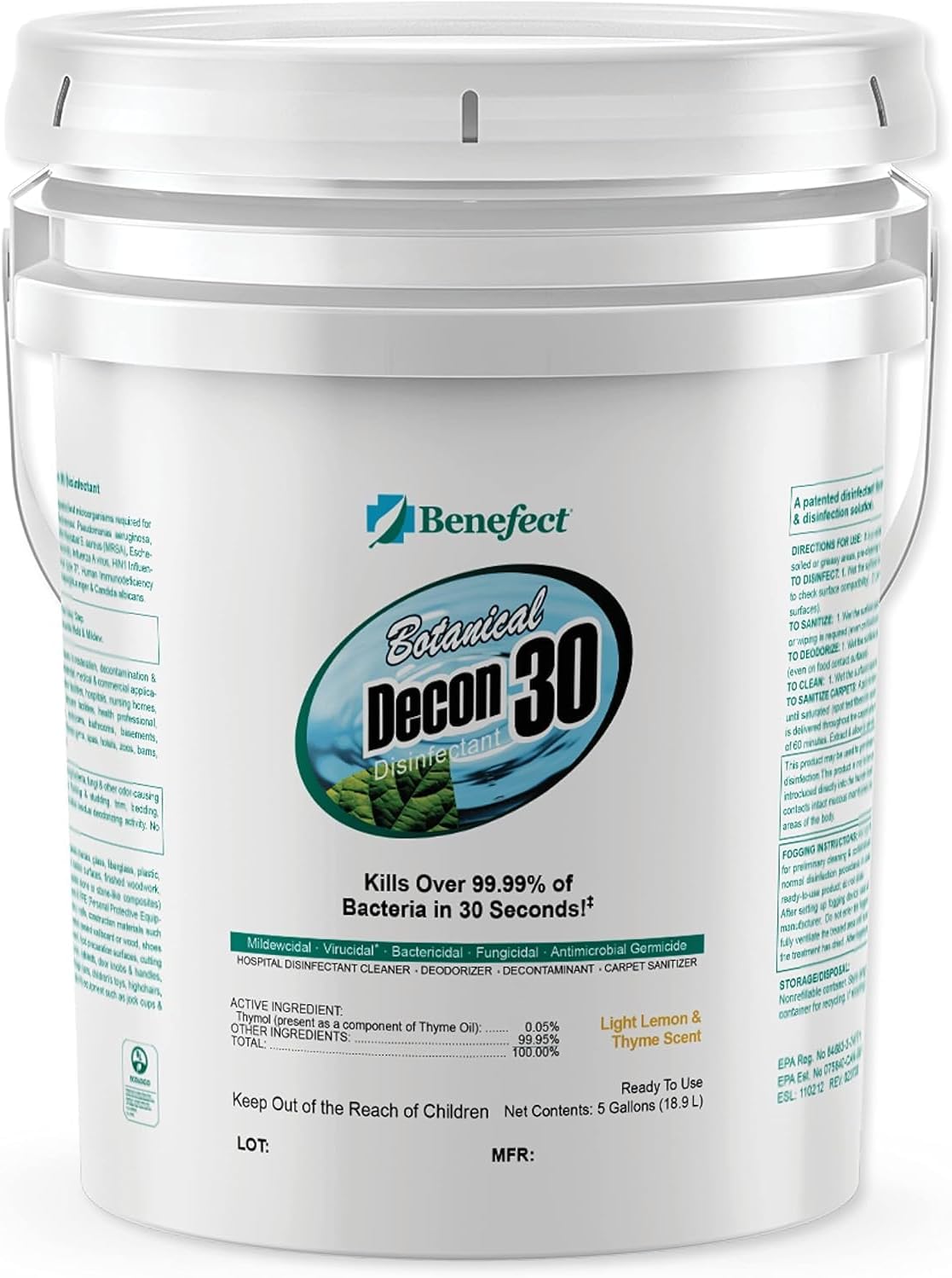 Benefect Botanical Decon 30 Disinfectant Cleaner - All Natural Formula for Effective Cleaning Power - Ideal for Restoration Jobs & Water Damage - 20476 - 1 Gallon