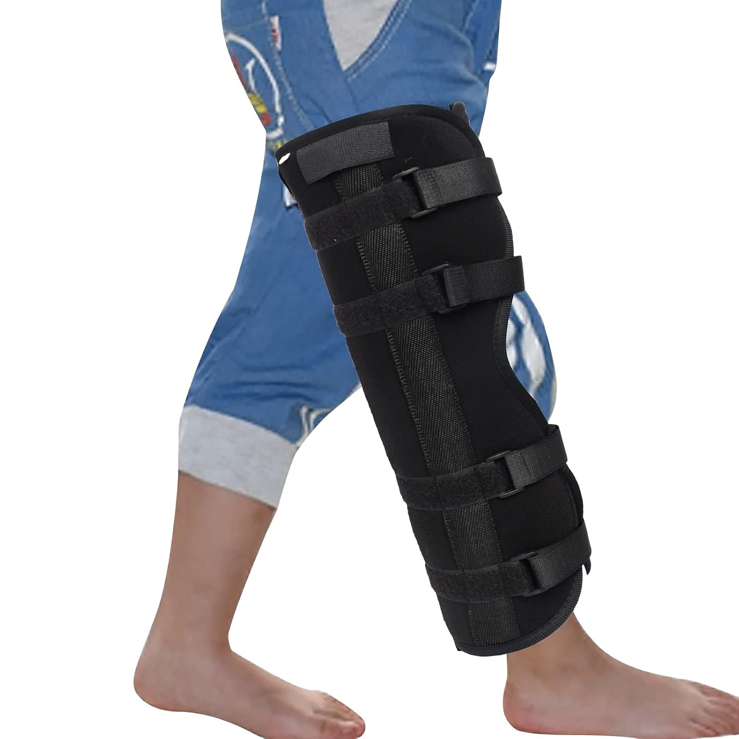 Kids Teens Knee Brace Splint Full Leg Calf Compression Support Sleeve Stabilizer Knee Immobilizer Brace Protector ACL MCL Meniscus Tear Arthritis Pain Relief Shin Knee Night Splint Guard Wraps