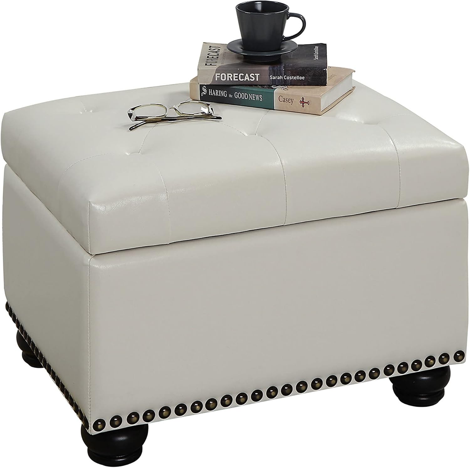 Convenience Concepts Designs4Comfort 5th Avenue Storage Ottoman 24" - Contemporary Foot Stool and Seat with Hinged Lid for Living Room, Dining Room, Office, Den, Espresso Faux Leather