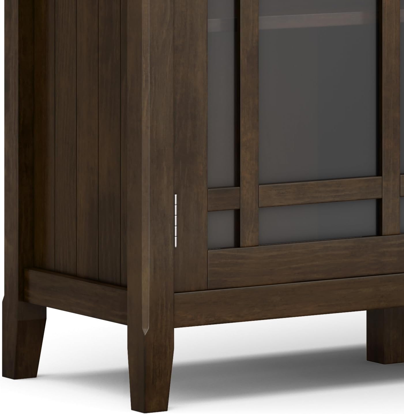 SIMPLIHOME Bedford 62" Wide Solid Wood Sideboard in Brunette Brown | Transitional low media console with glass doors and storage shelves for the living room, entryway or dining room.