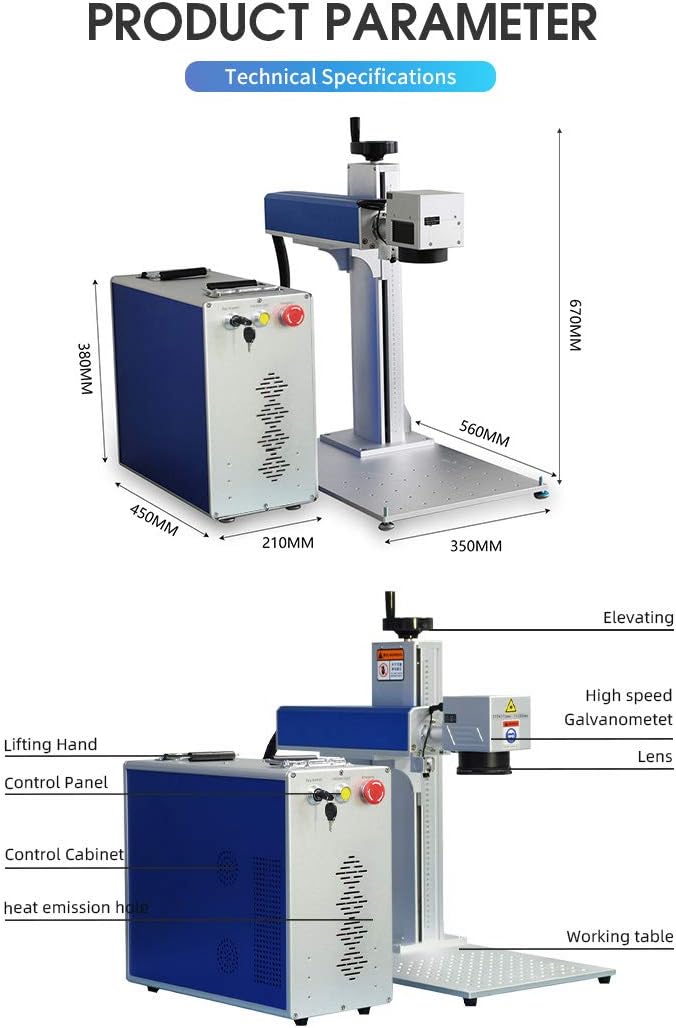 100W Fiber Laser Marking Machine for Metal Engraving Machine 100W 300×300mm with 80mm Rotary Device JPT MOPA Fiber Laser Engraver Rotary Class 1